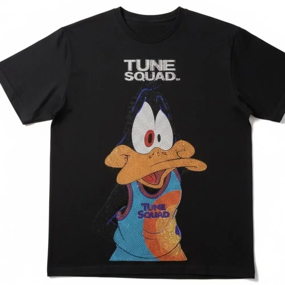 Tune Squad Mens 2XL Black Daffy Duck Space Jam DeKryptic Rhinestones Tee Shirt